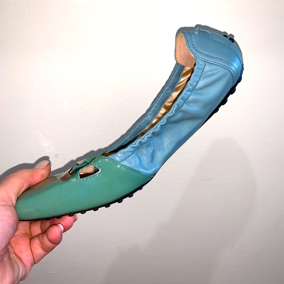 BNWT New! Women's TOD'S Colorblock Patent Leather Green-Blue Ballerina Flats - Picture 4 of 8